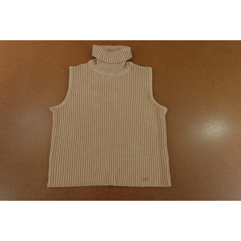 ST. John By Marie Gray Womens Small Beige Sleeveless Turtle Neck Vest Sweater
